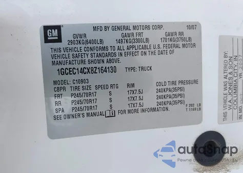 2008 Chevrolet Silverado Work Truck z USA, uszkodzony, nr VIN 1GCEC14CX8Z164130